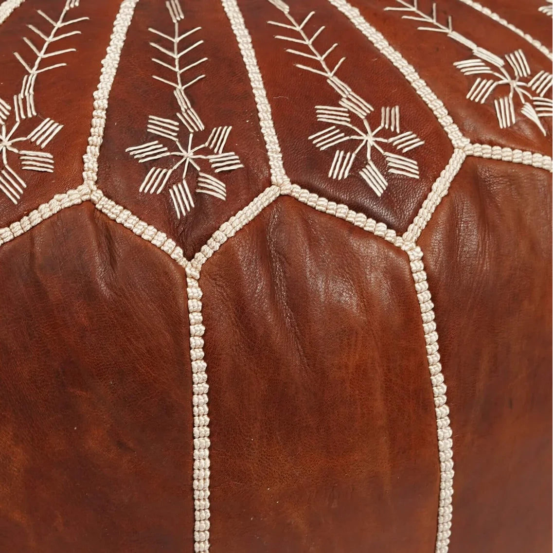 Luxury Handcrafted Brown Moroccan Leather Pouf