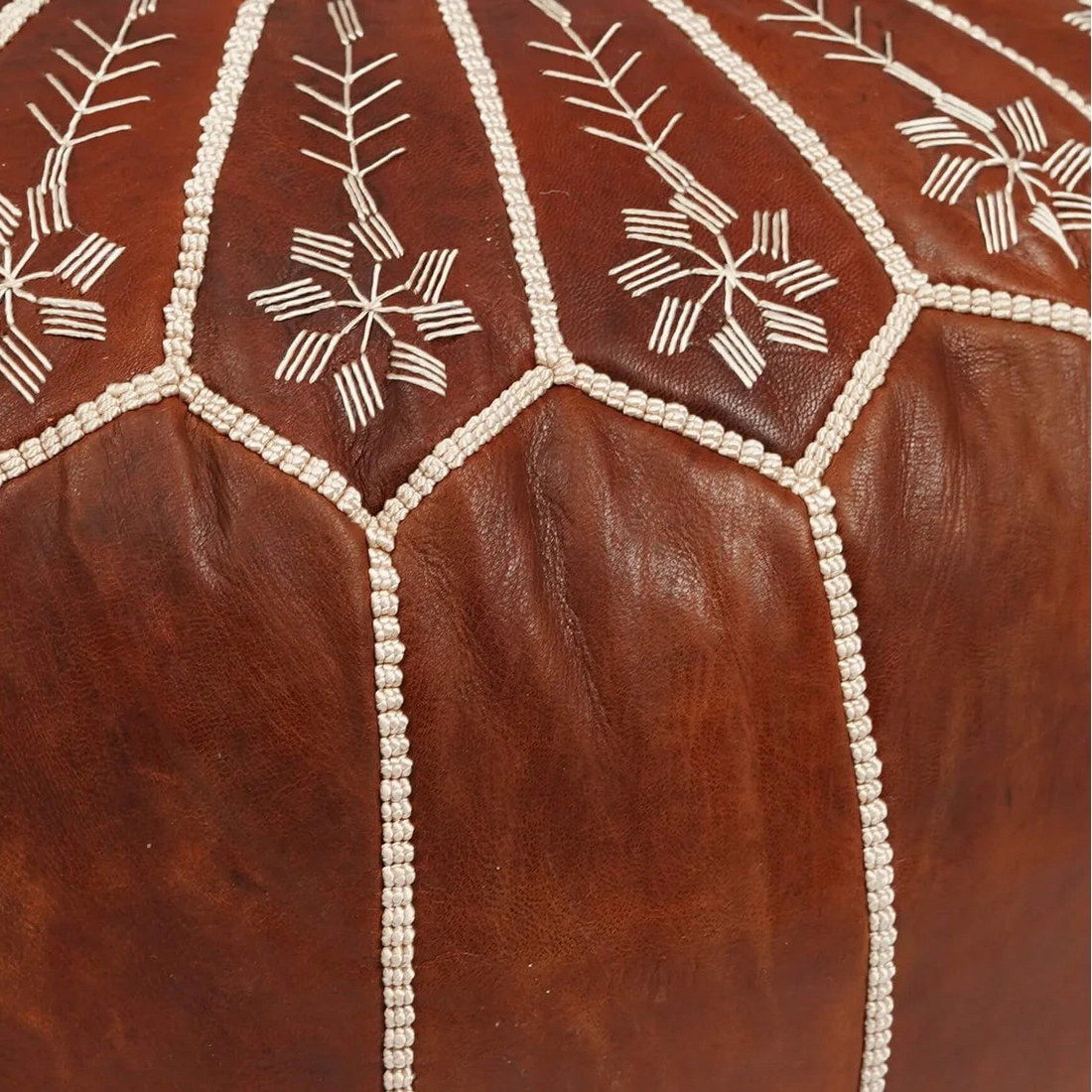 Luxury Handcrafted Brown Moroccan Leather Pouf
