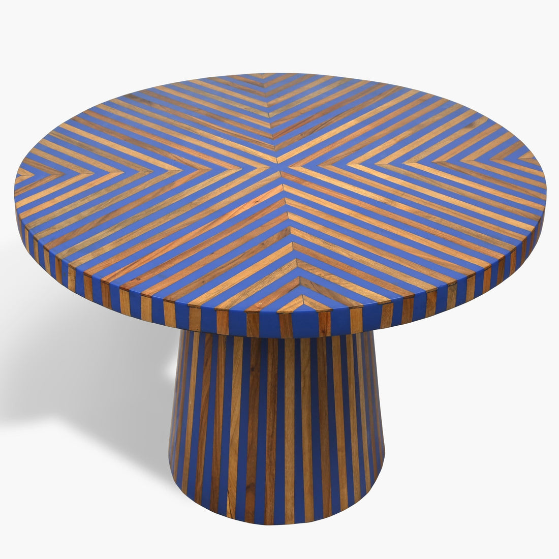 Blue Moroccan wood and resin side table handcrafted in Marrakesh
