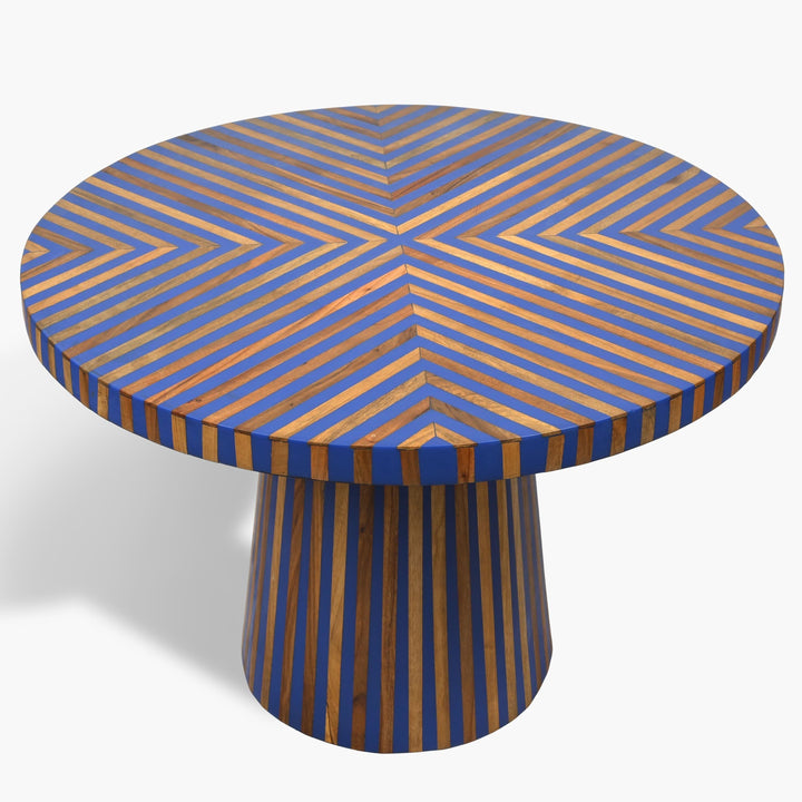 Blue Moroccan wood and resin side table handcrafted in Marrakesh
