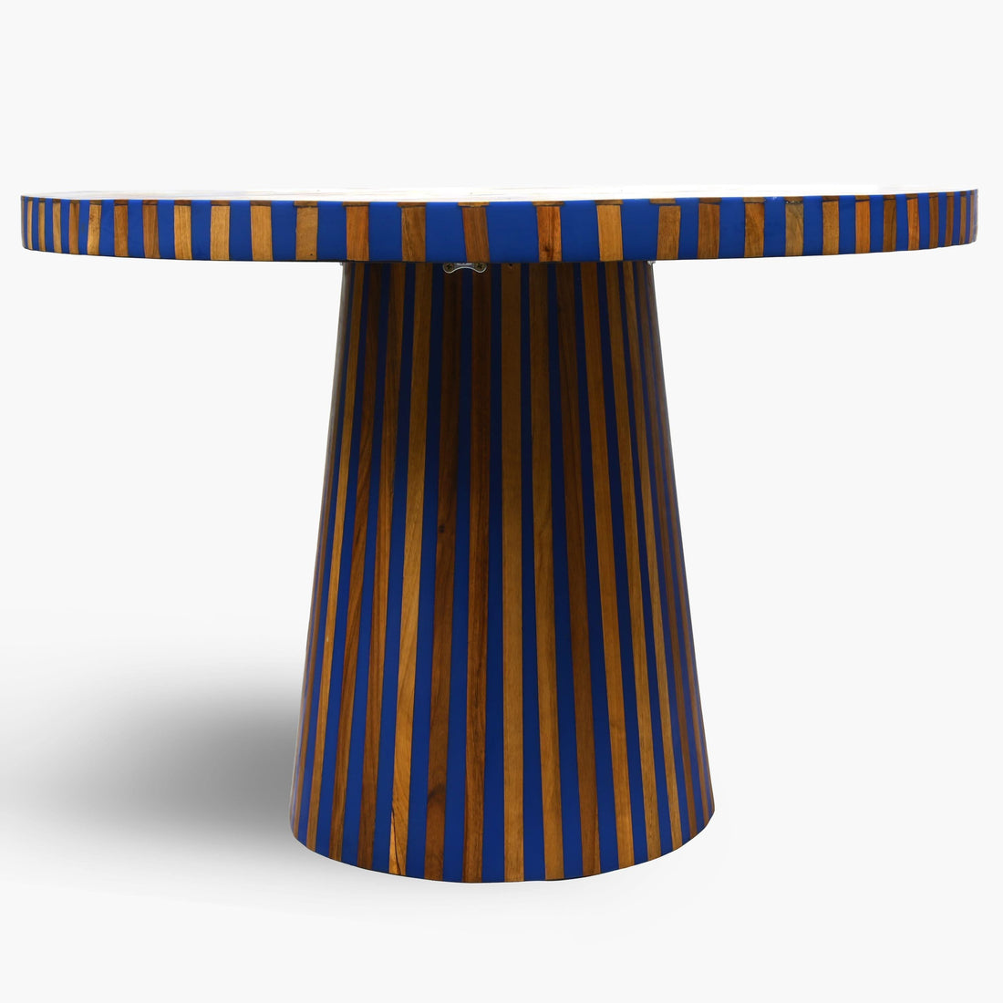 Handcrafted blue Moroccan wood and resin side table detail