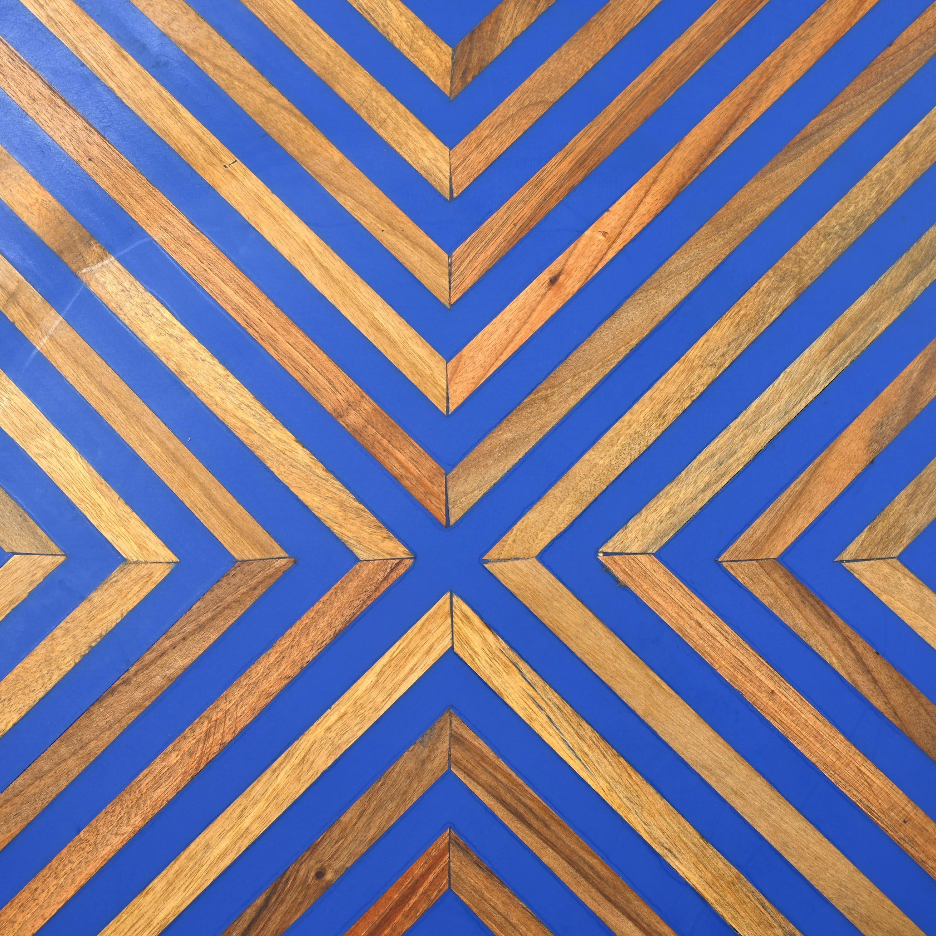 Moroccan blue wood and resin side table artisan design