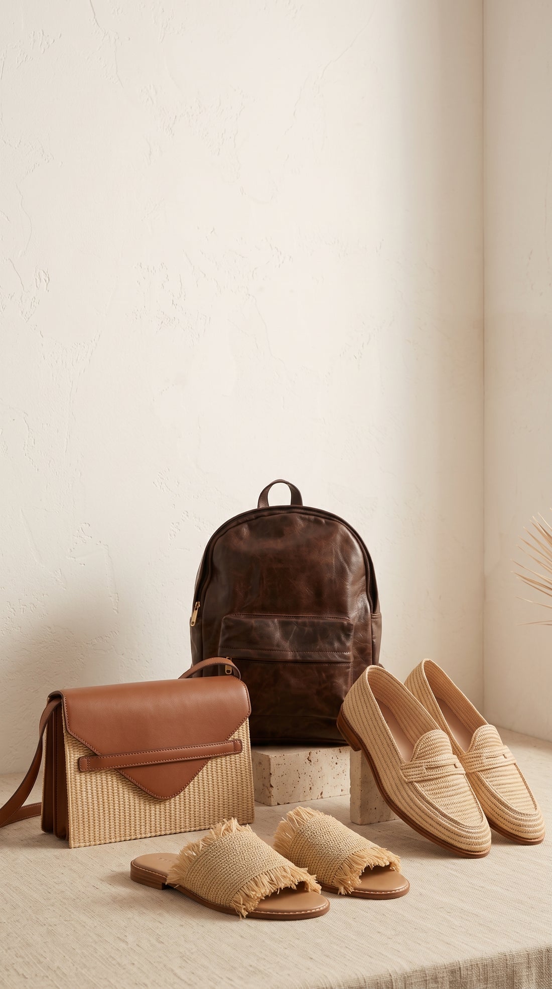 Handmade Moroccan raffia shoes and leather bags by Minimalist Berber