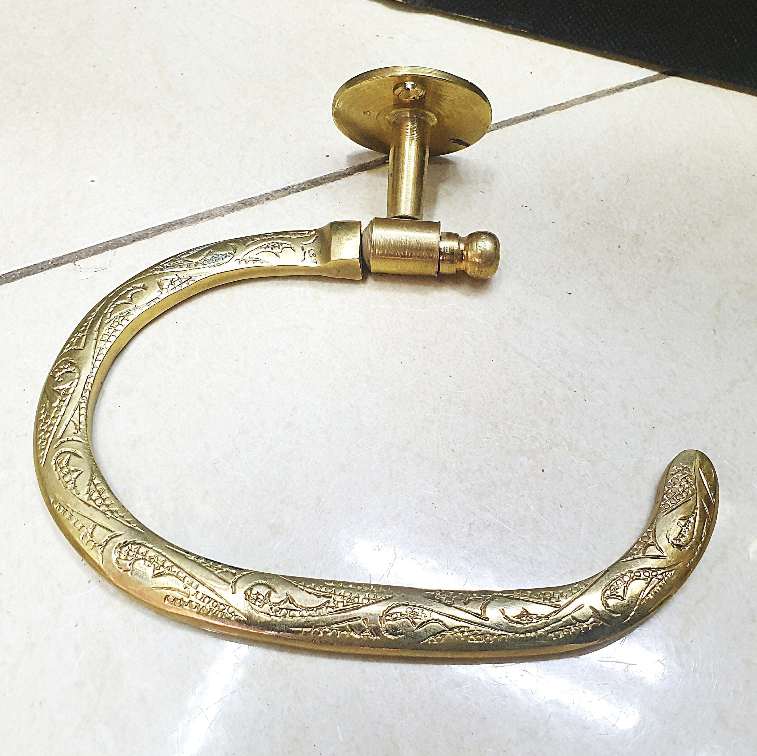Hand-Engraved Brass Toilet Paper Holder