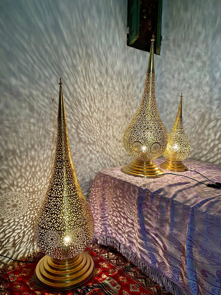 Tall Moroccan Brass Floor Lamp Set