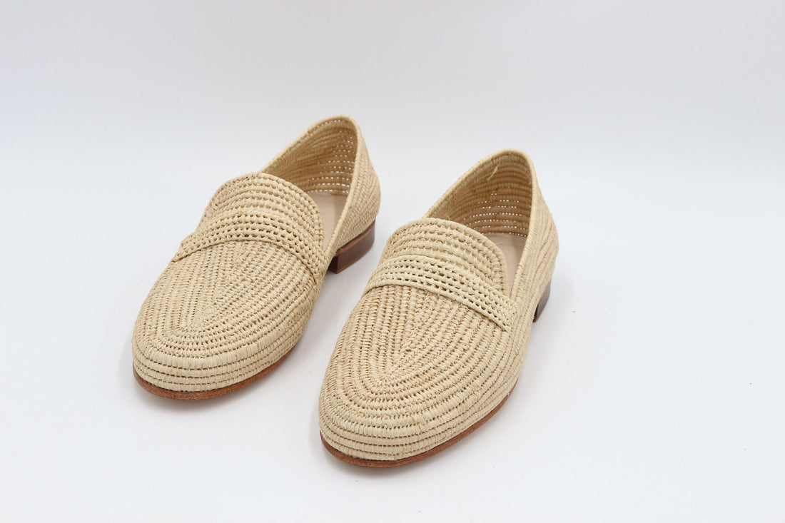 Classic Raffia Loafers – Copper & Natural Minimal Style
