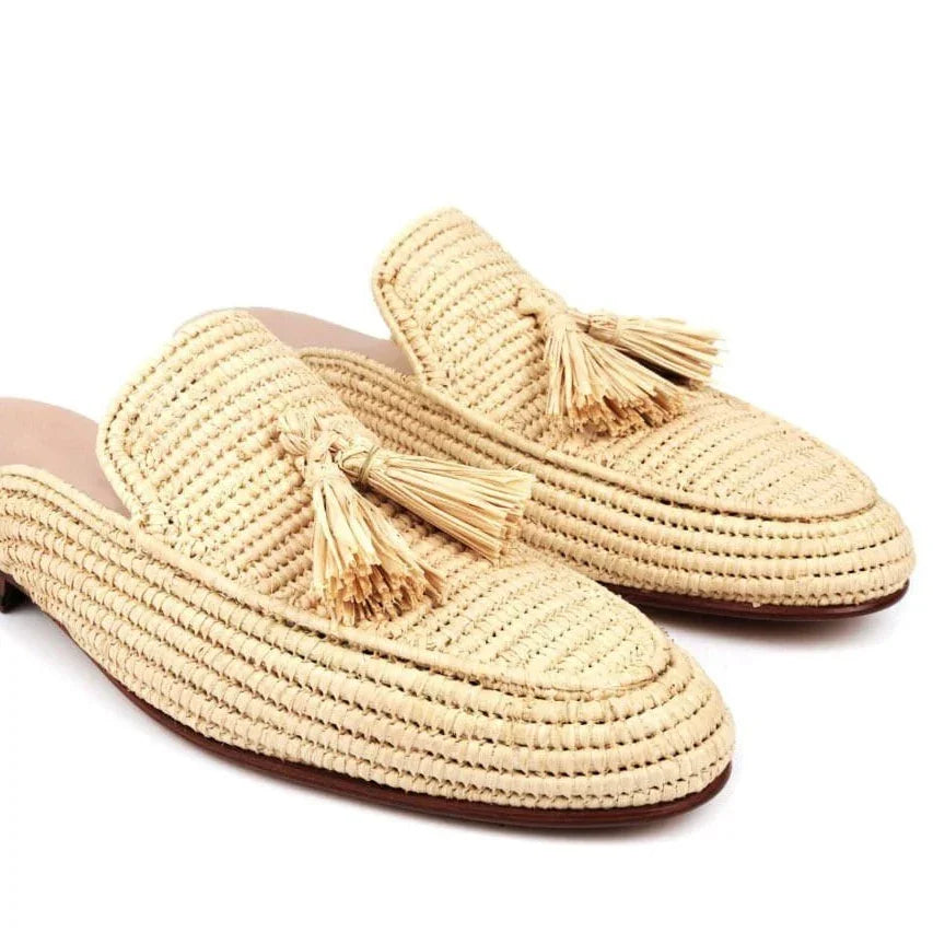 Moroccan raffia wedding mules for women