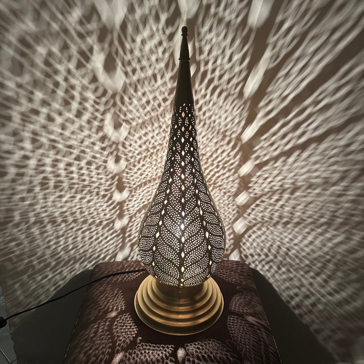 Handcrafted Moroccan brass floor lamp with leaf perforated design

