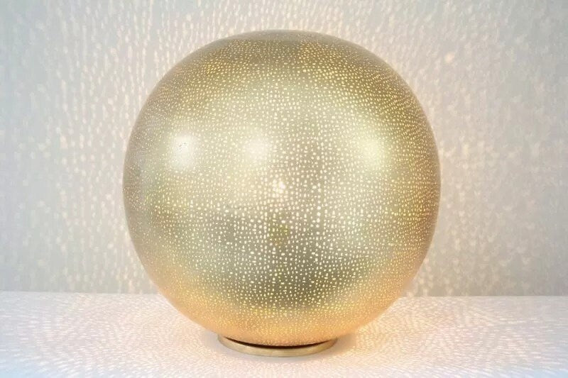 Minimalist Round Moroccan Brass Table Lamp