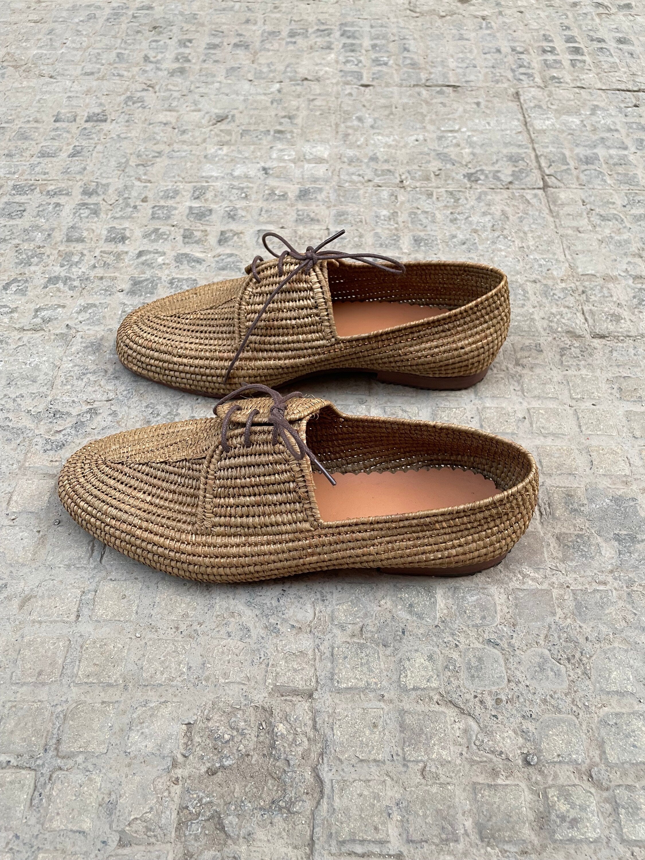 Minimal Raffia Lace-Up Shoes – Handwoven Natural Style