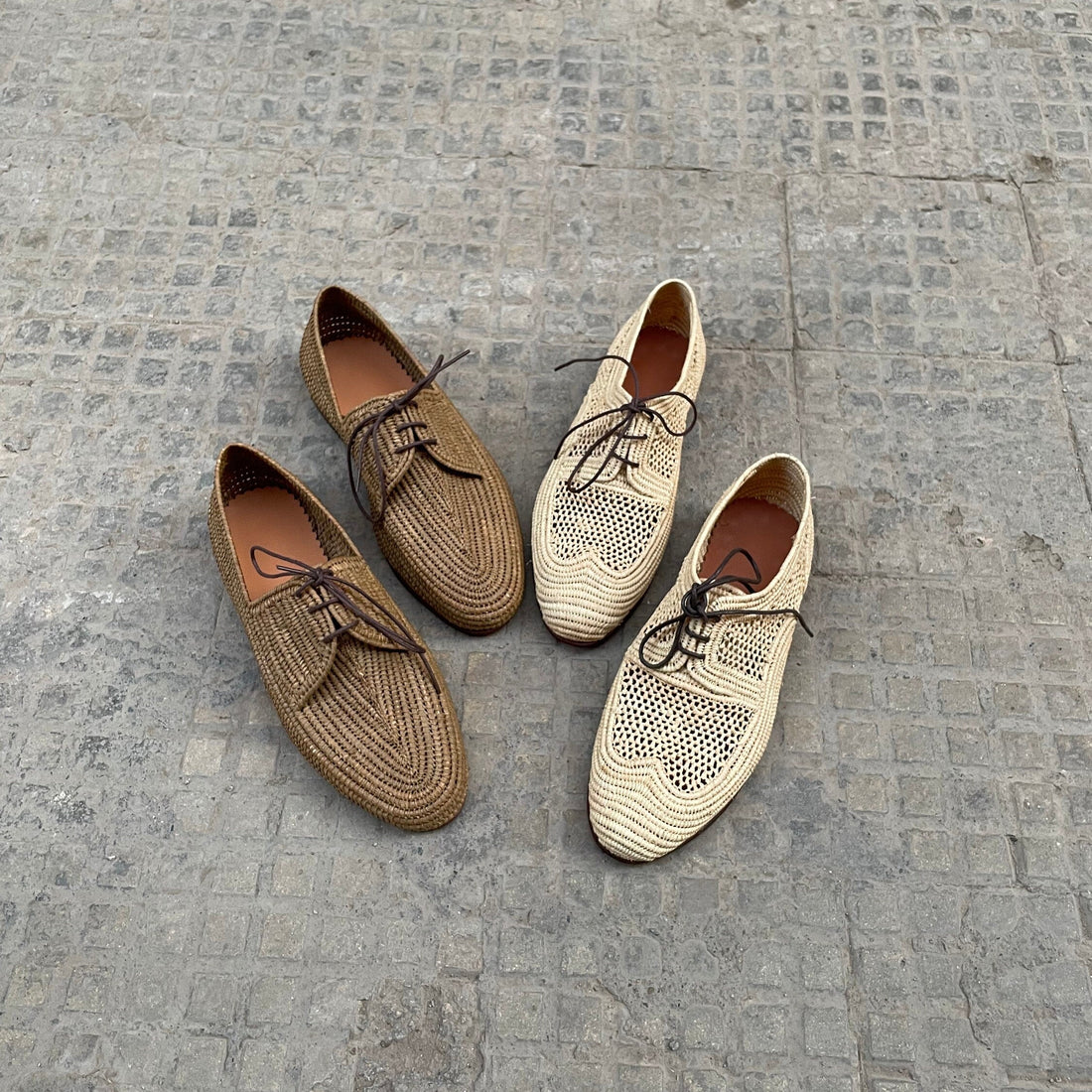Handwoven Raffia Lace-Up Shoes – Natural & Brown Minimal Style