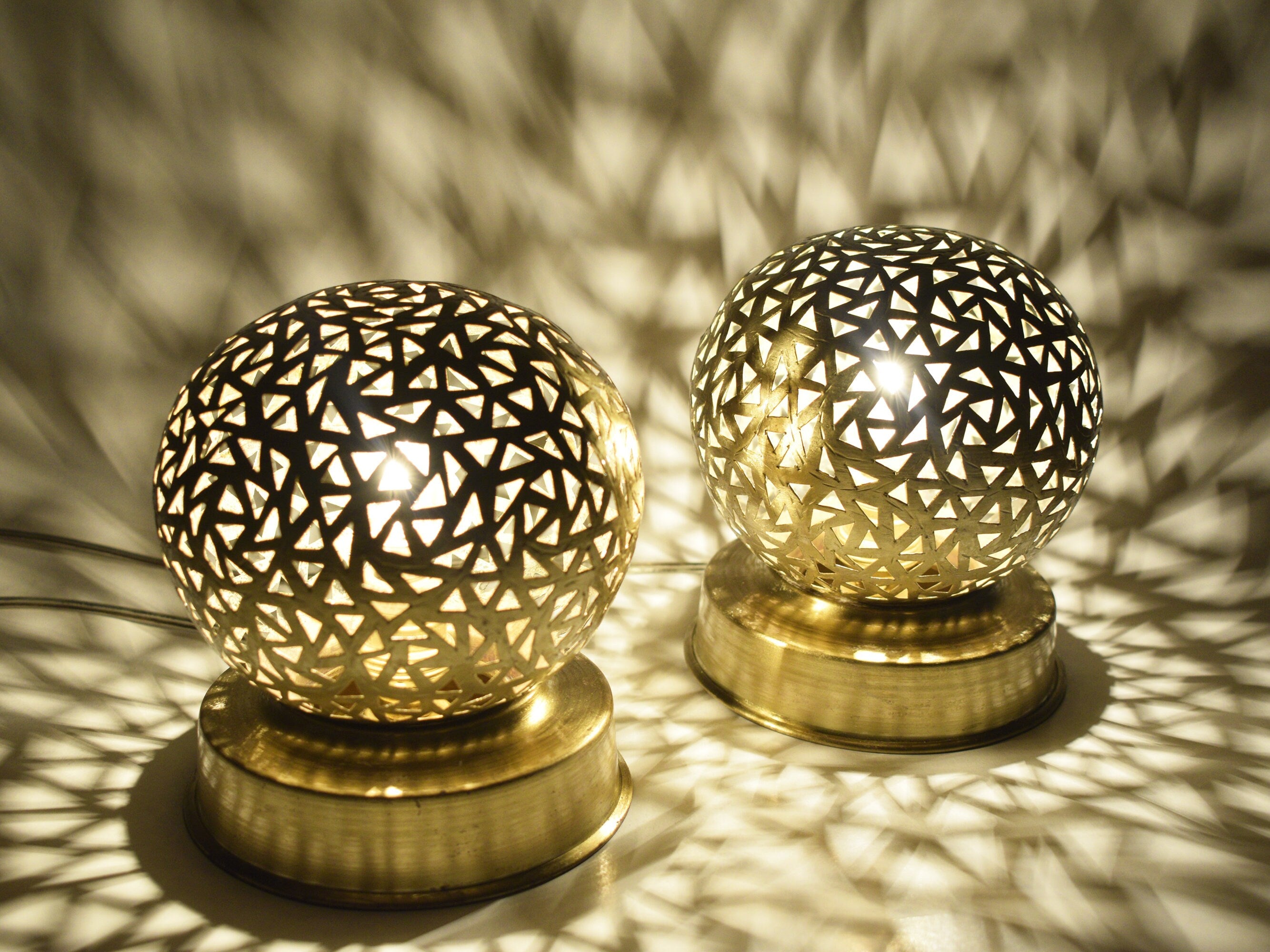 Set of 2 Small Moroccan Brass Table Lamps