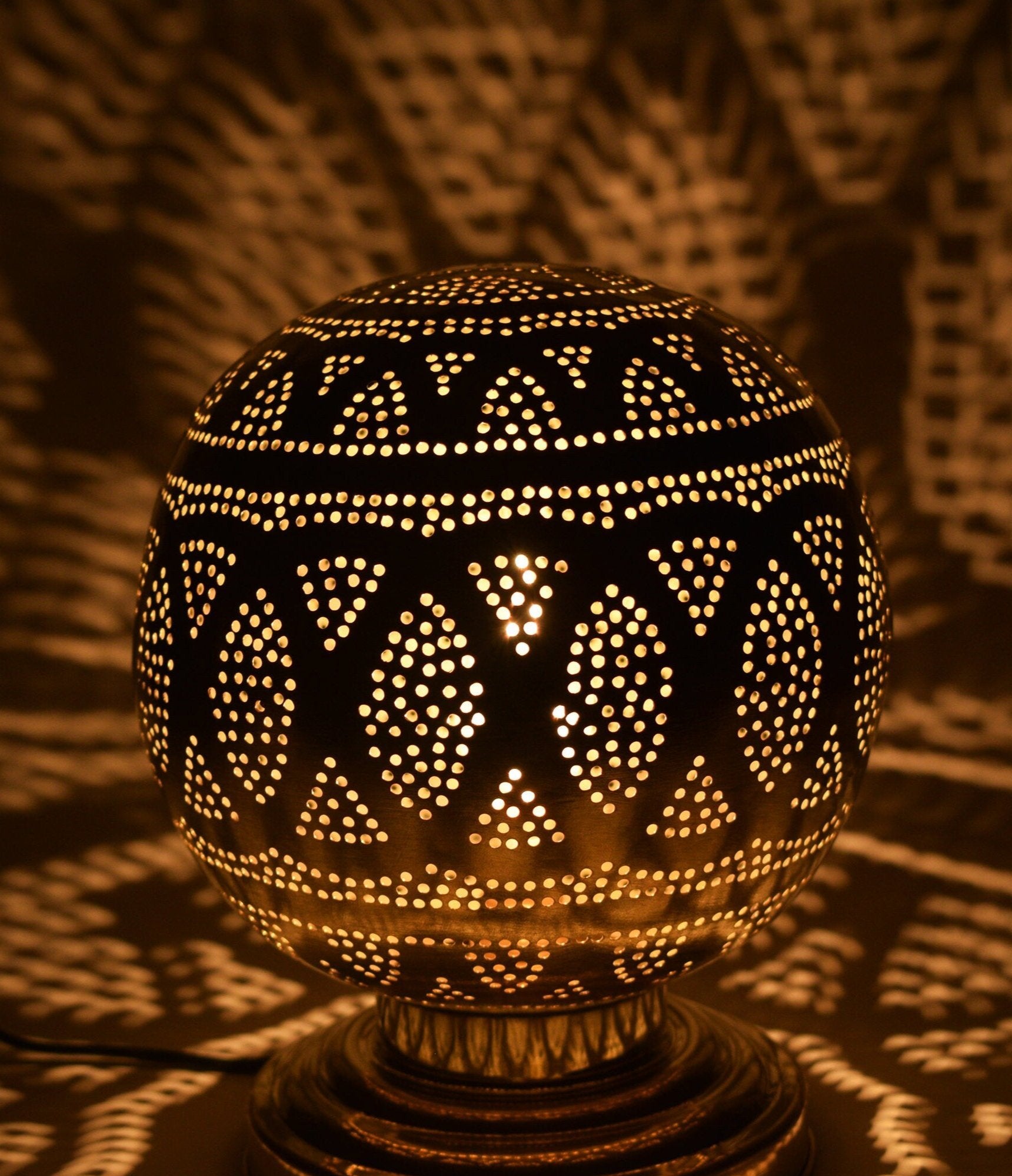 Moroccan Brass Table Lamp with Floral Pattern