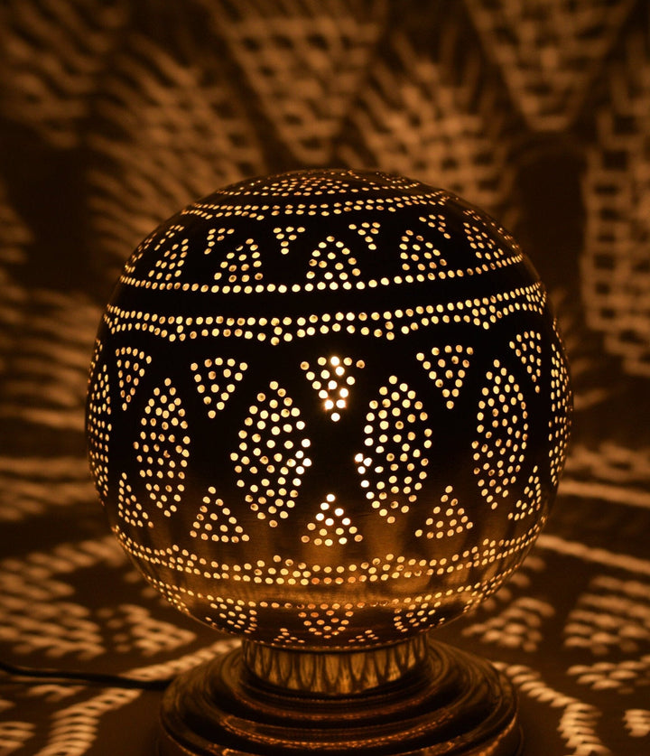 Moroccan Brass Table Lamp with Floral Pattern
