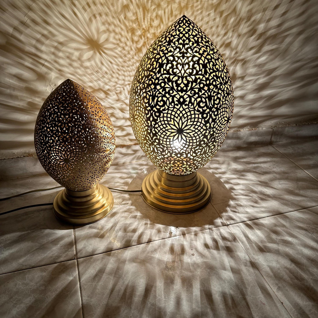 Brass Table Lamp with Moroccan pierced filigree design

