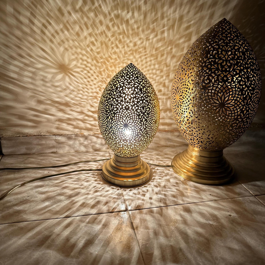 Brass Table Lamp with Moroccan pierced filigree design

