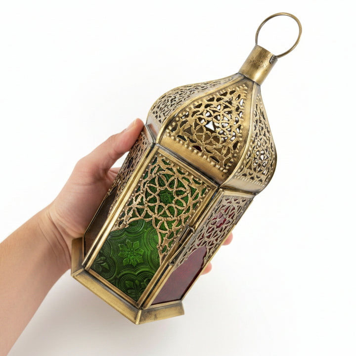 Medium Moroccan Rainbow Glass Candle Lantern
