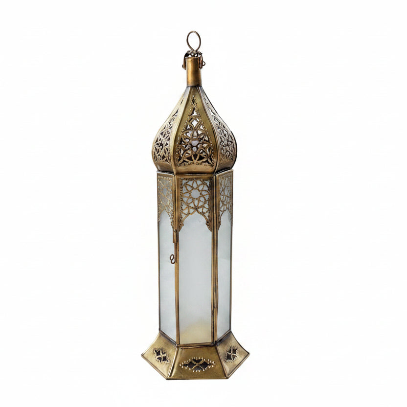 Large Moroccan White Glass Candle Lantern