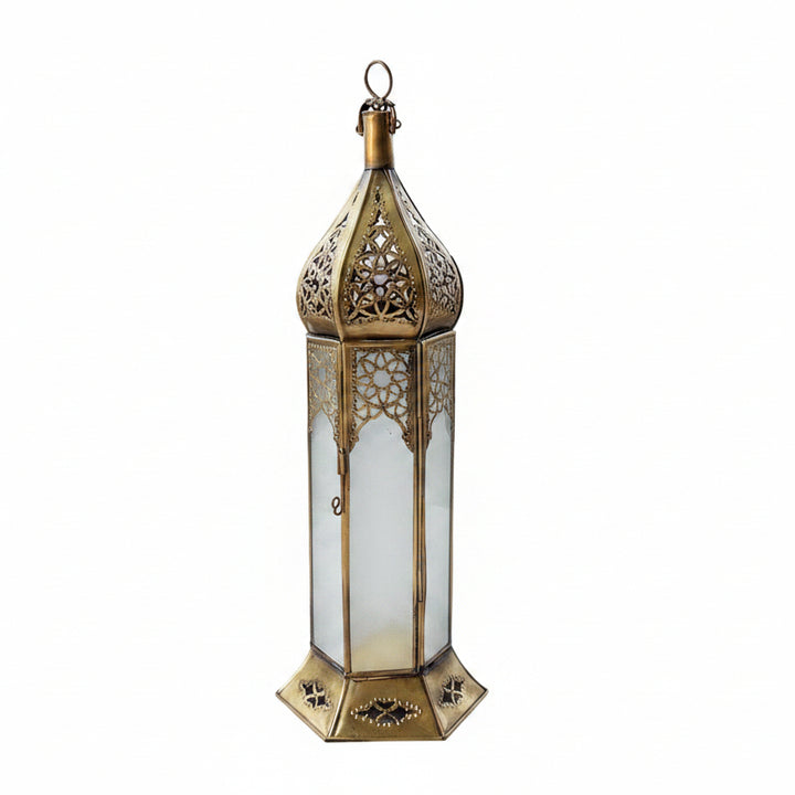 Large Moroccan White Glass Candle Lantern