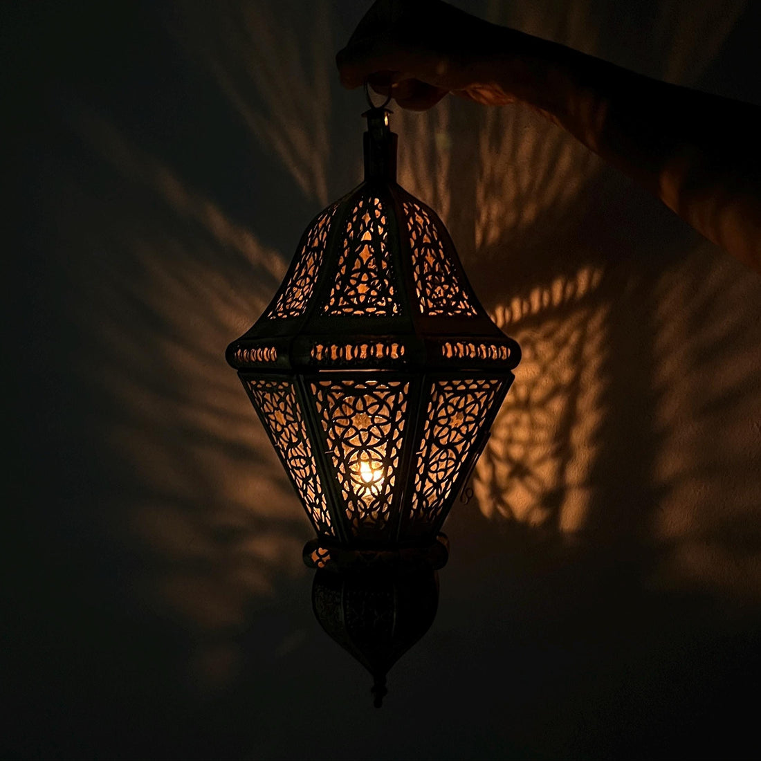 Large Moroccan Brass and Glass Hanging Lantern
