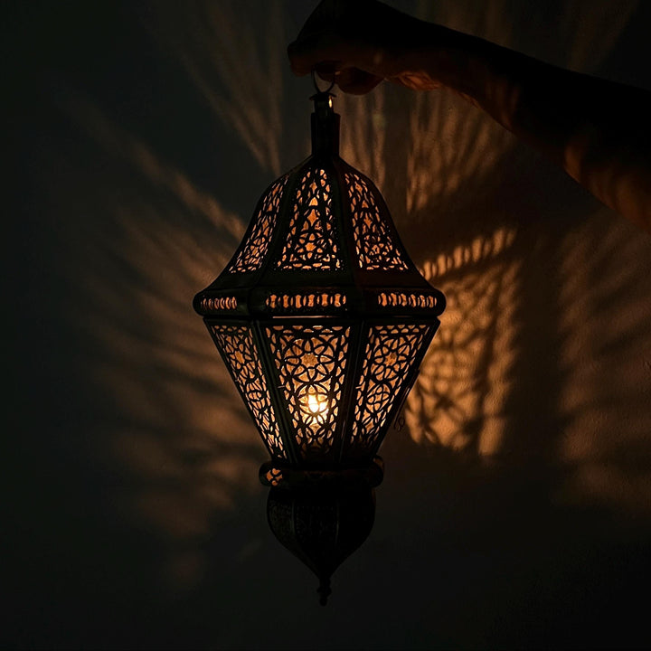 Large Moroccan Brass and Glass Hanging Lantern