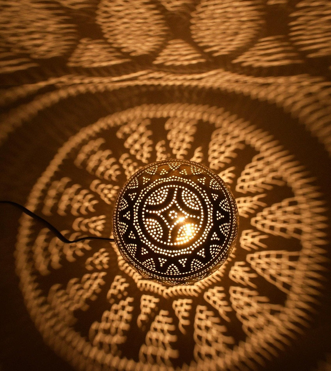 Moroccan Brass Table Lamp with Floral Pattern