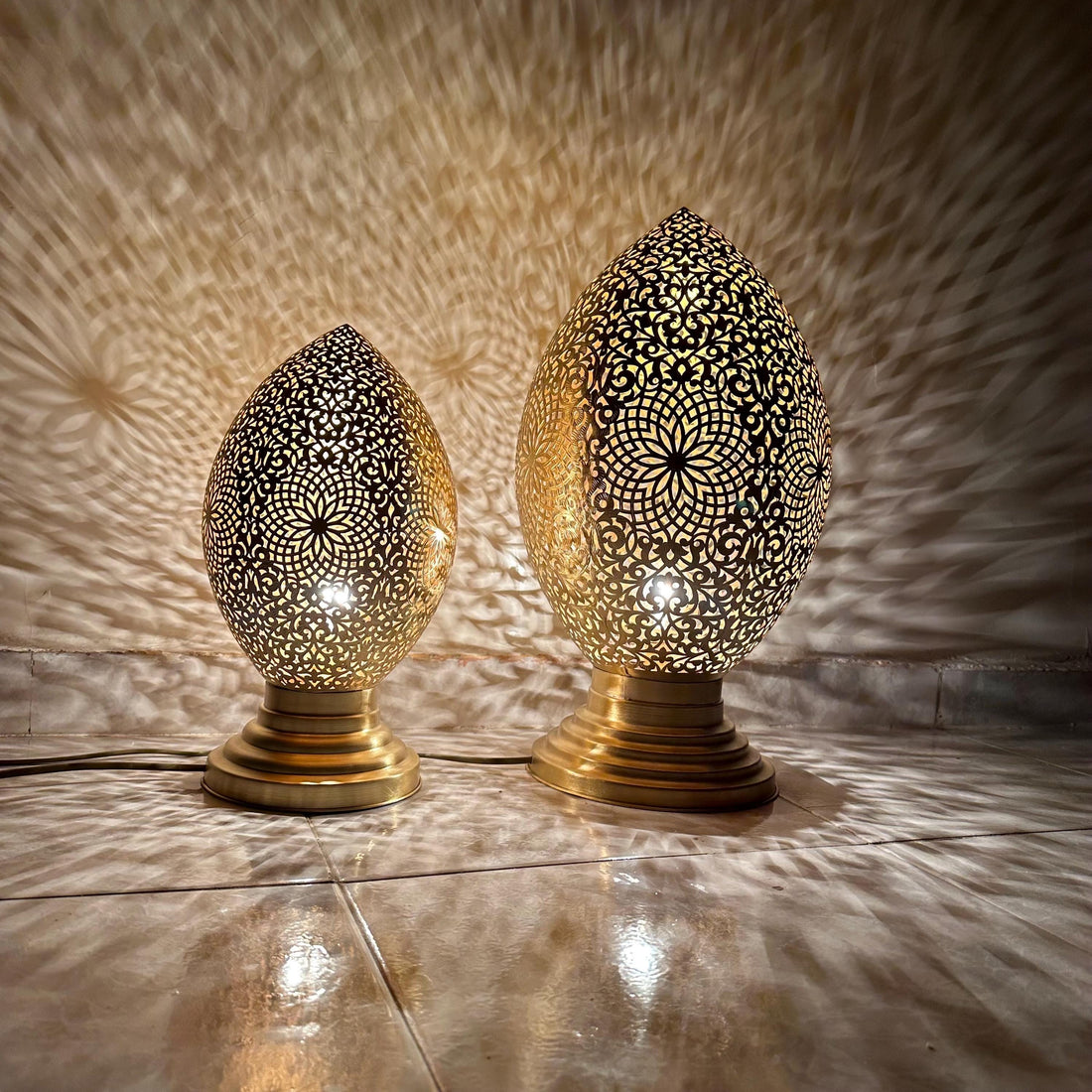 Brass Table Lamp with Moroccan pierced filigree design

