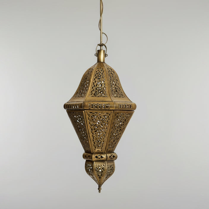 Large Moroccan Brass and Glass Hanging Lantern