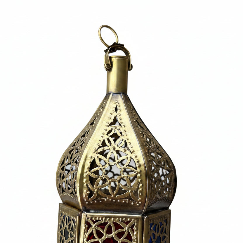 Large Moroccan Colorful Glass Candle Lantern