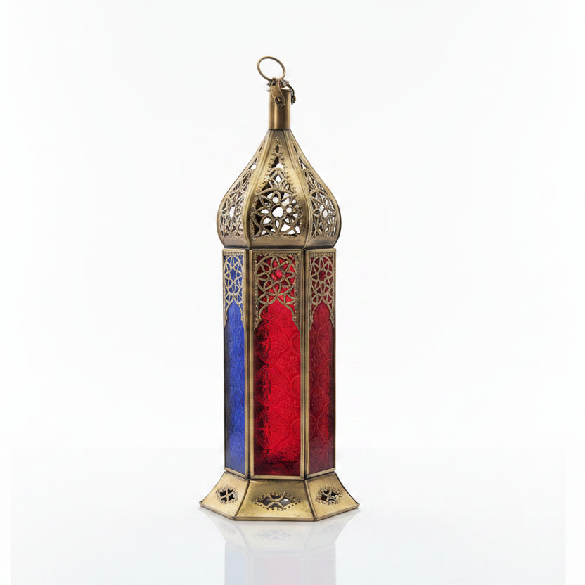 Large Moroccan Colorful Glass Candle Lantern