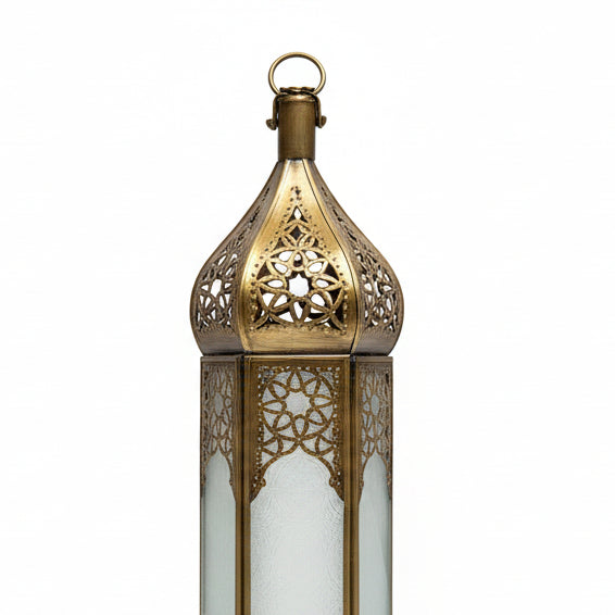 Large Moroccan White Glass Candle Lantern