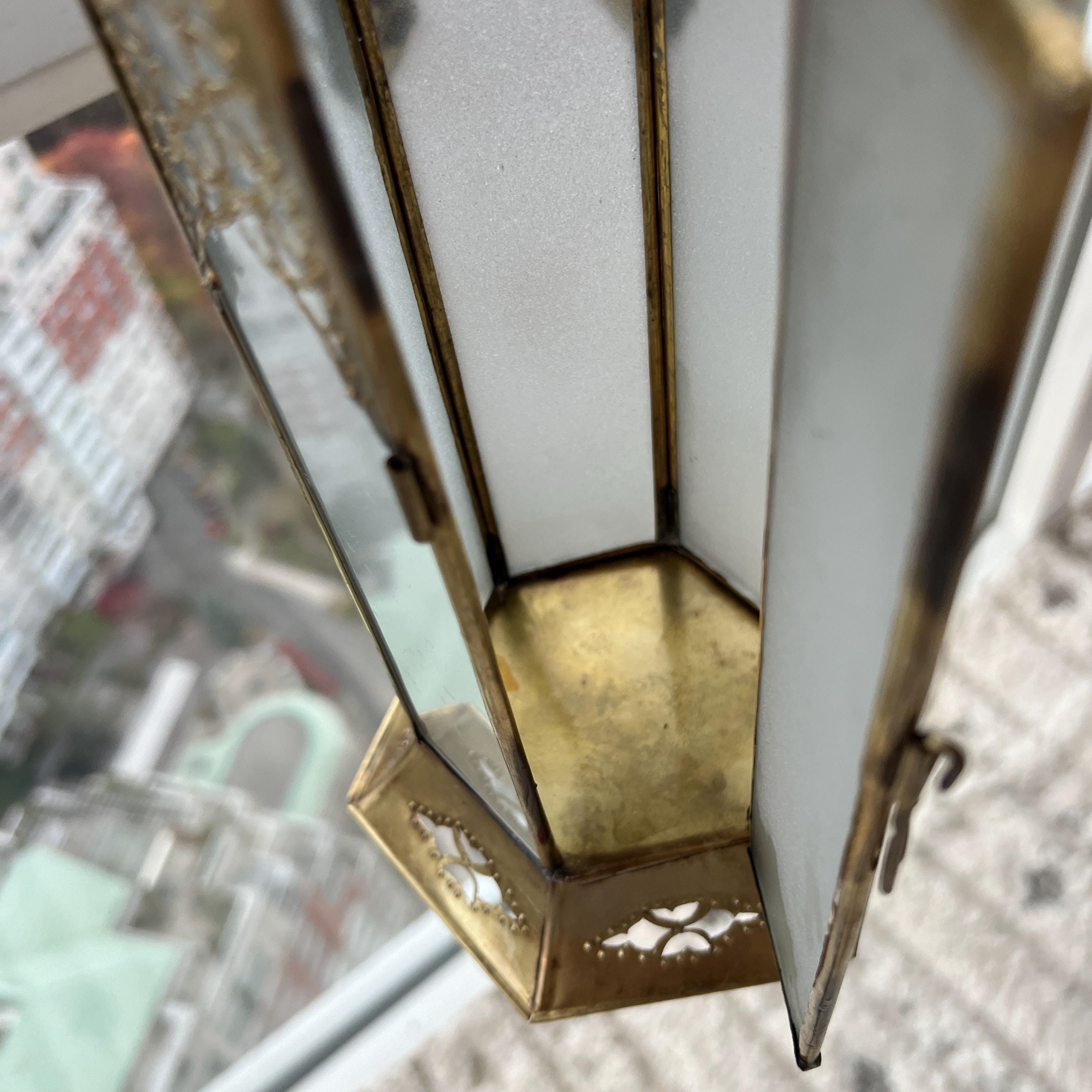 Large Moroccan White Glass Candle Lantern