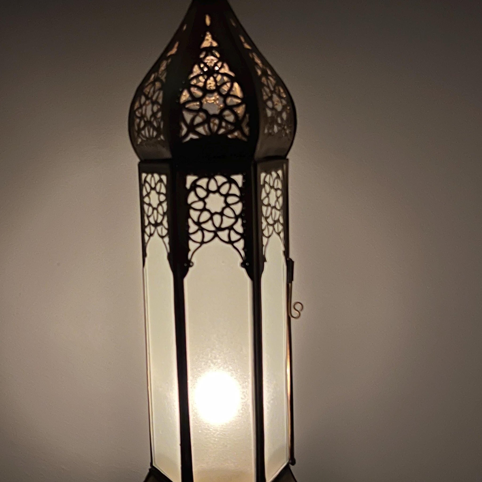 Large Moroccan White Glass Candle Lantern