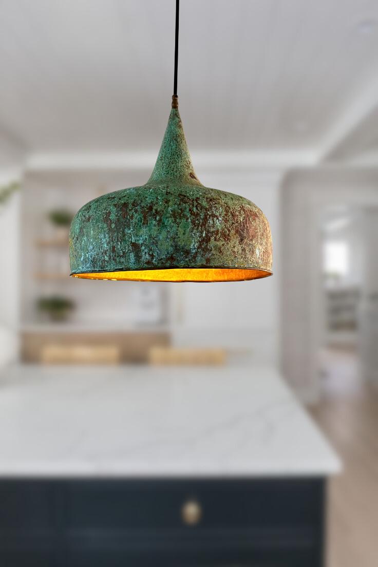 Green Patina Hammered Copper Pendant Light