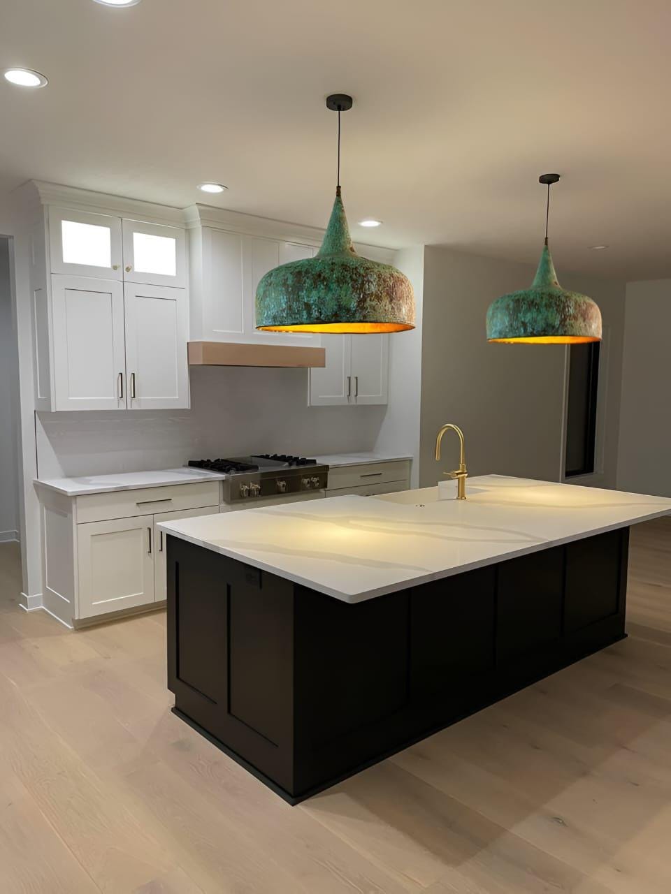Green Patina Hammered Copper Pendant Light