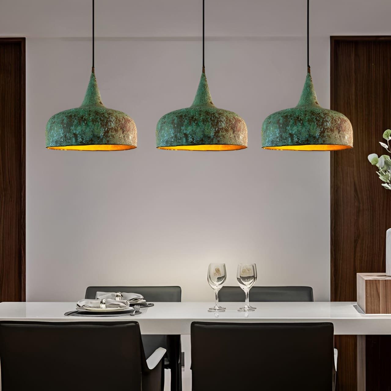 Green Patina Hammered Copper Pendant Light