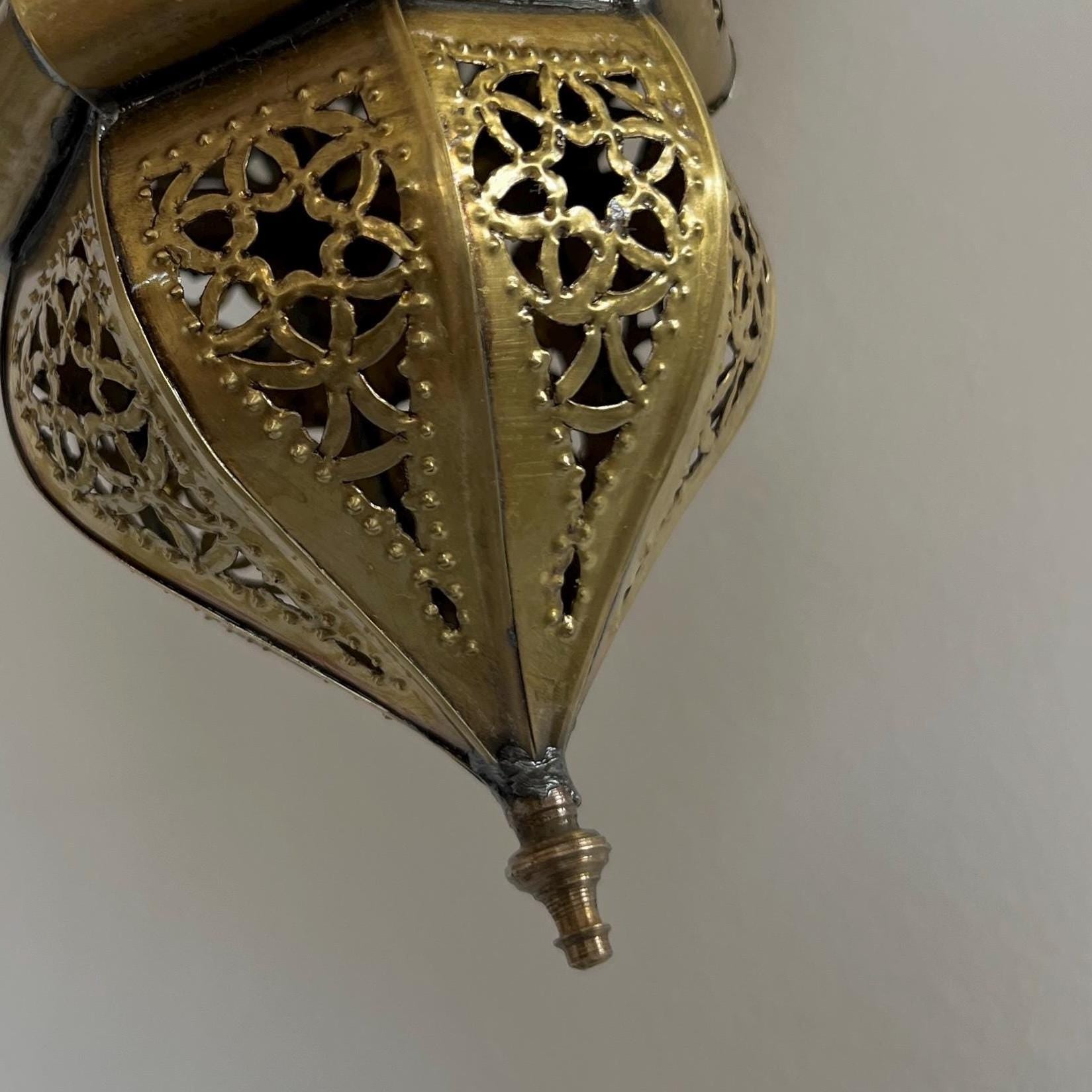 Large Moroccan Brass and Glass Hanging Lantern