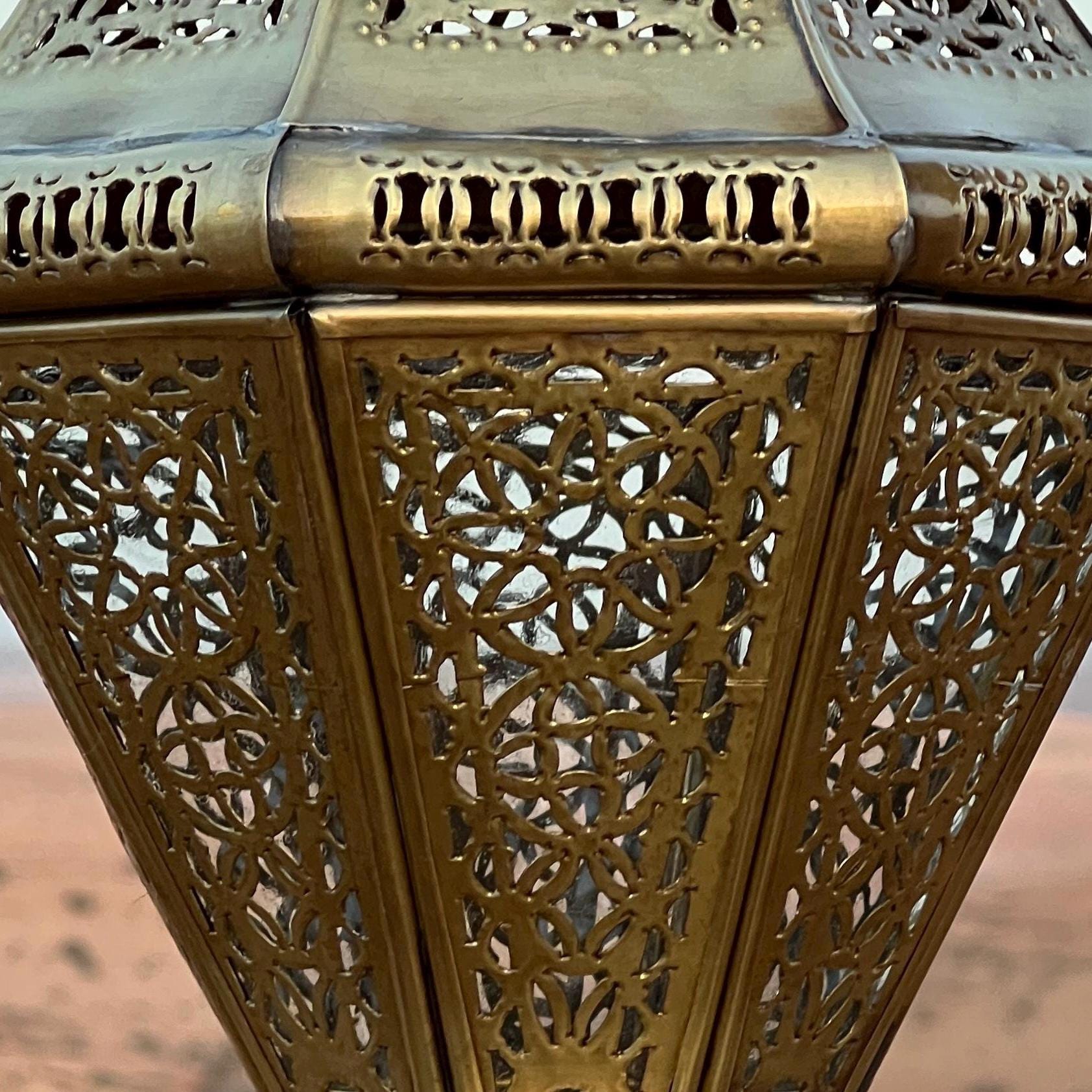 Large Moroccan Brass and Glass Hanging Lantern