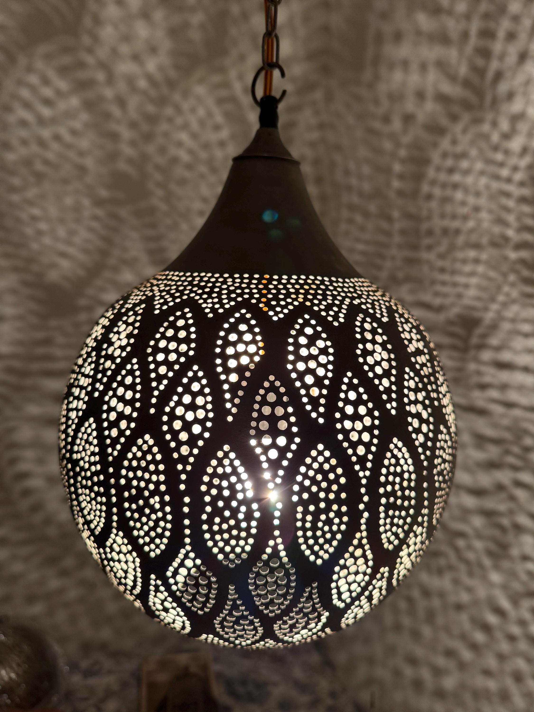 Moroccan Hexagonal Brass and Glass Pendant Light