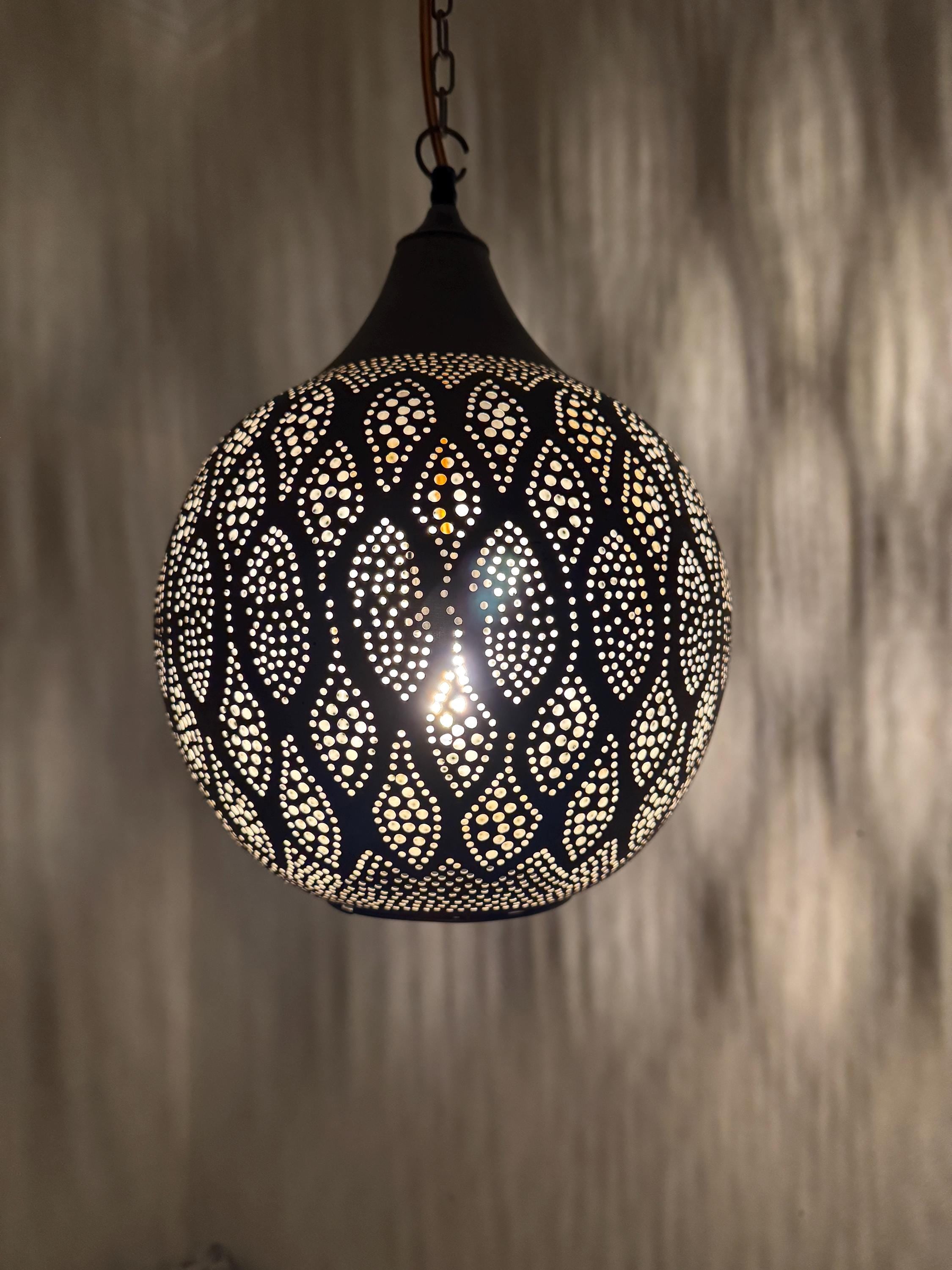 Moroccan Hexagonal Brass and Glass Pendant Light