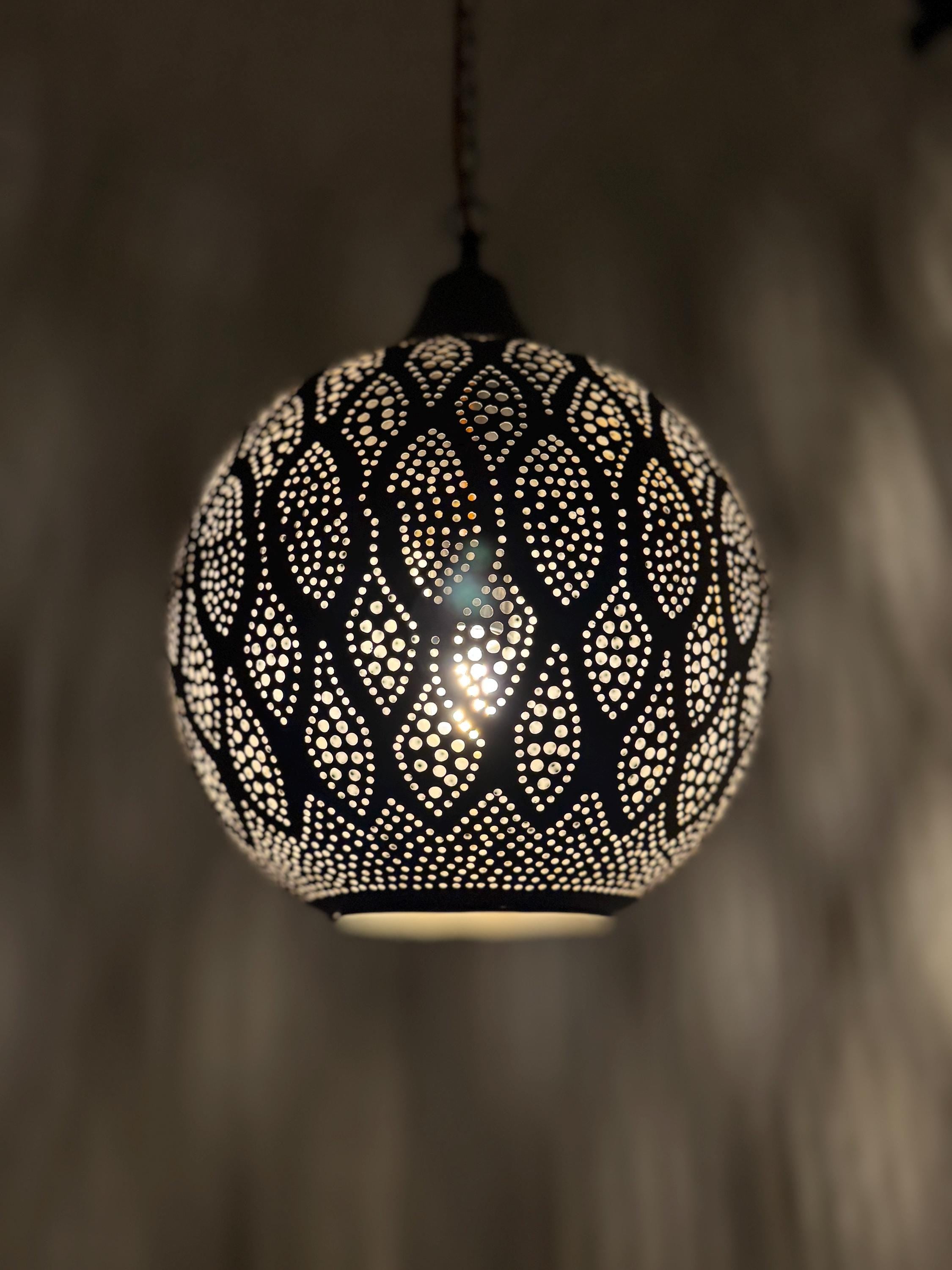 Moroccan Hexagonal Brass and Glass Pendant Light