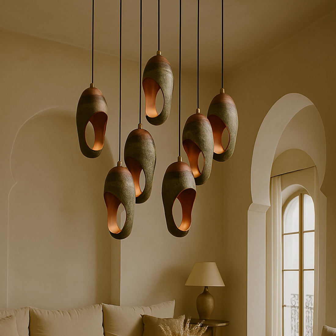 Handcrafted Teal Copper Sculptural Pendant Light