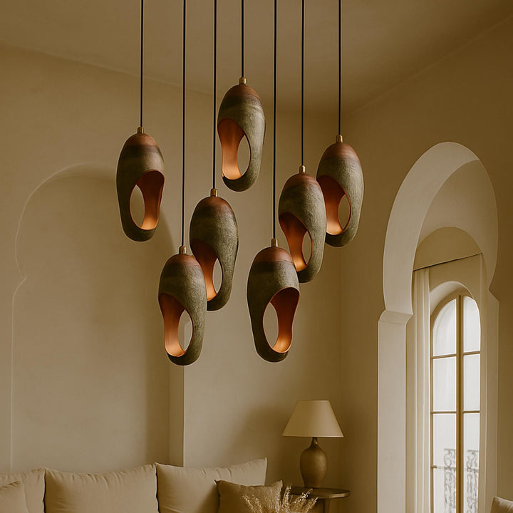 Handcrafted Teal Copper Sculptural Pendant Light