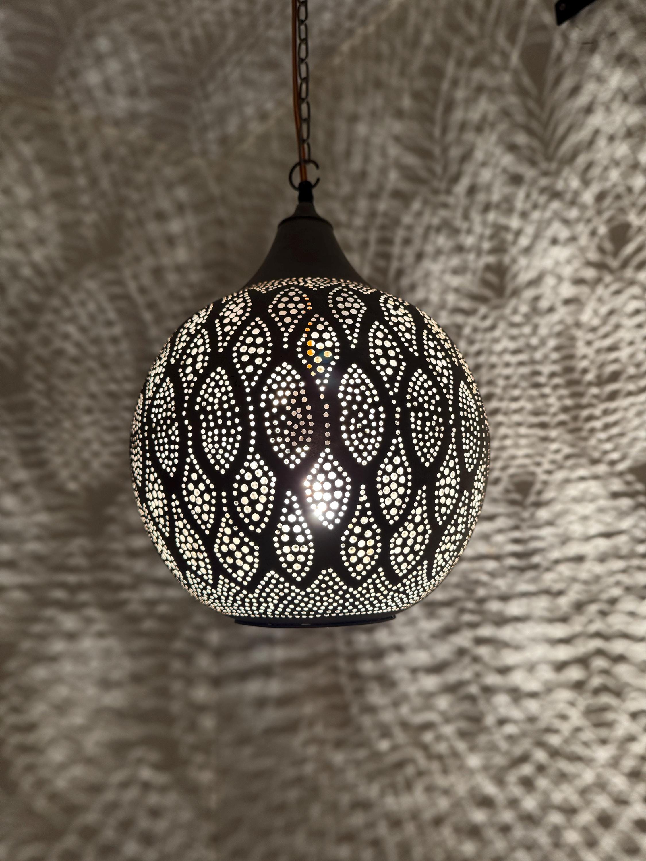 Moroccan Hexagonal Brass and Glass Pendant Light