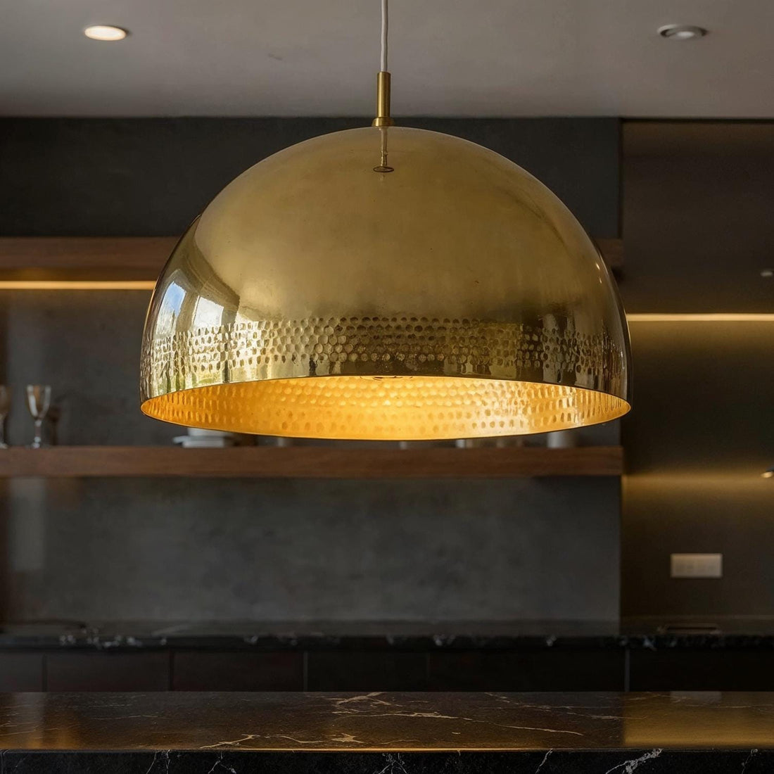 Gold Dome Pendant Lamp – Handmade Minimalist Ceiling Light