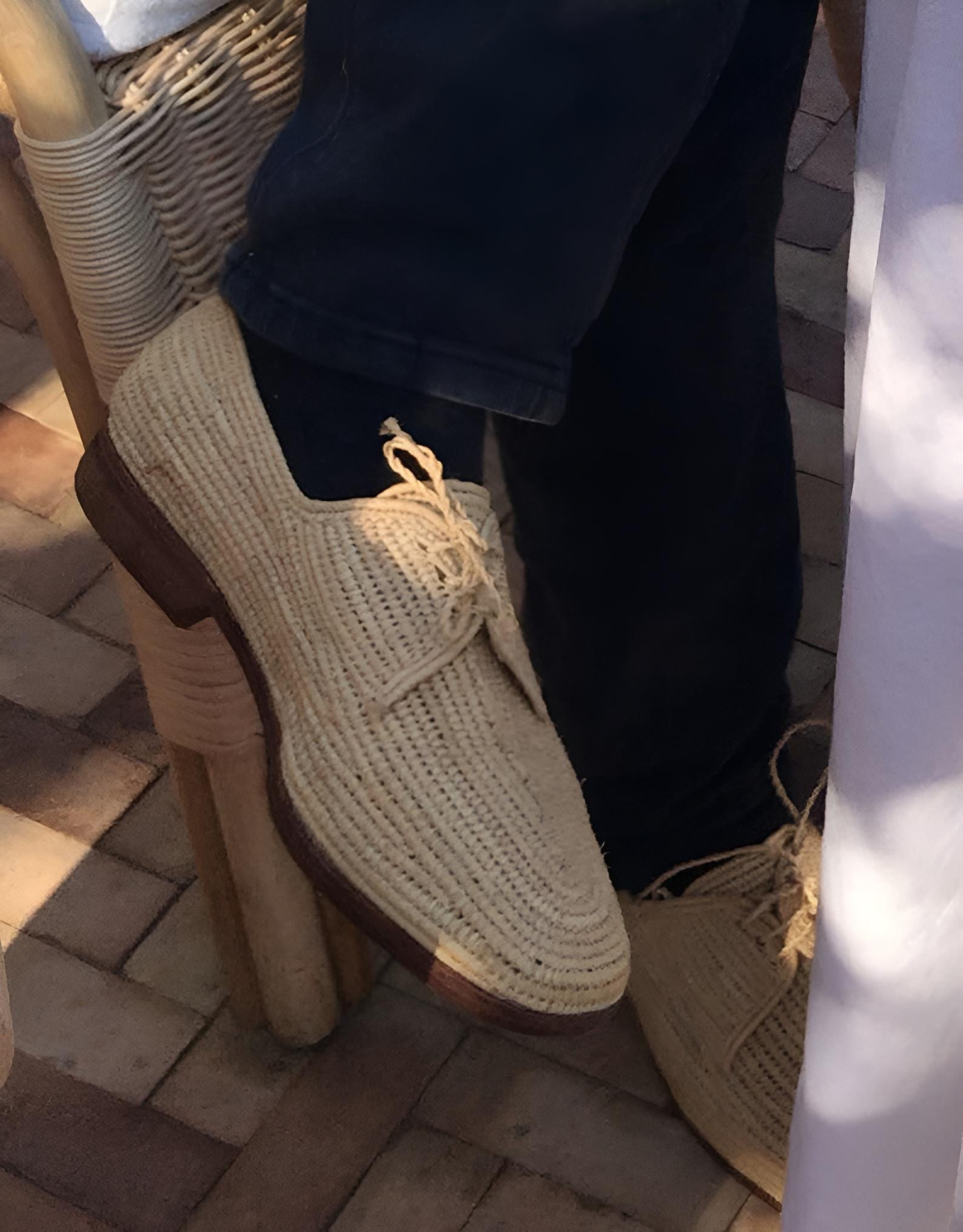 Handwoven Raffia Lace-Up Shoes – Natural & Brown Minimal Style
