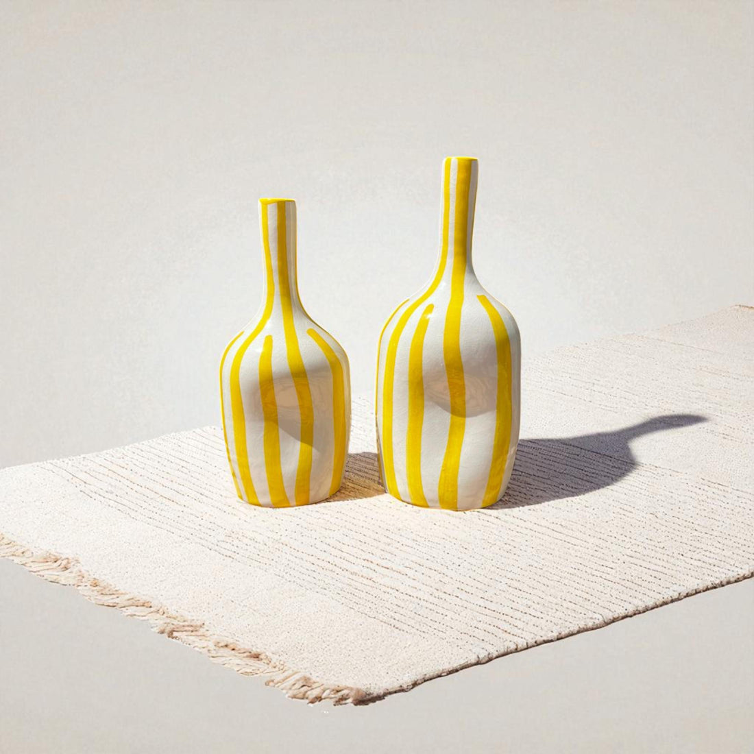 Handmade Ceramic Vase – Yellow Striped Modern Pottery Bottle