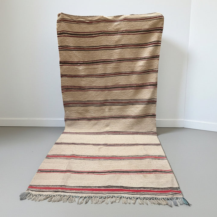 Authentic Handwoven Berber Kilim Rug - Minimalist Striped Design - 10.9 x 5.5 ft