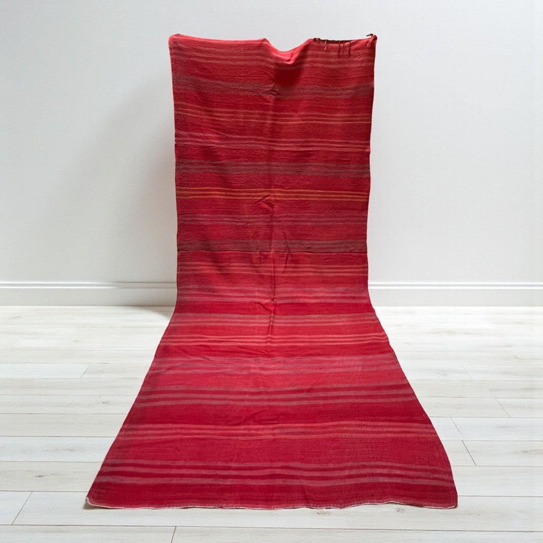 Bold Crimson Red Kilim Rug - Handwoven Moroccan Flatweave - 11.2 x 5.3 ft