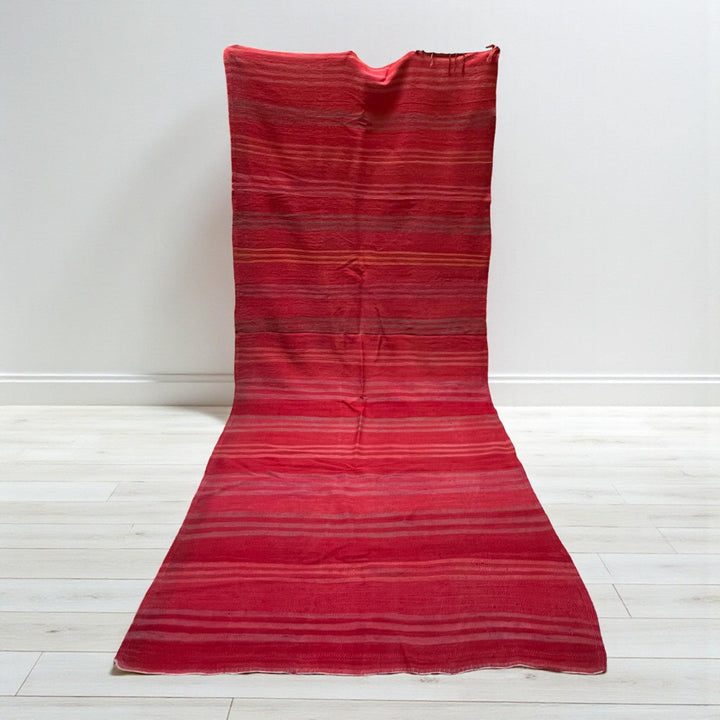 Bold Crimson Red Kilim Rug - Handwoven Moroccan Flatweave - 11.2 x 5.3 ft